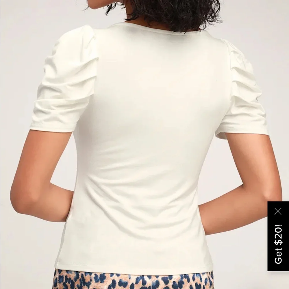 TWO Lulus Esme White Puff Sleeve Tops - Picture 4 of 7